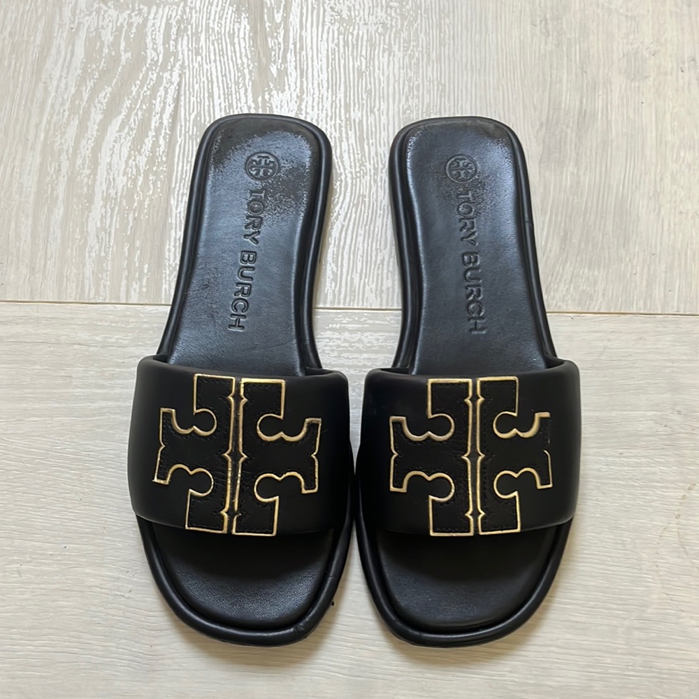 Tory Burch women’s logo slides black size 8